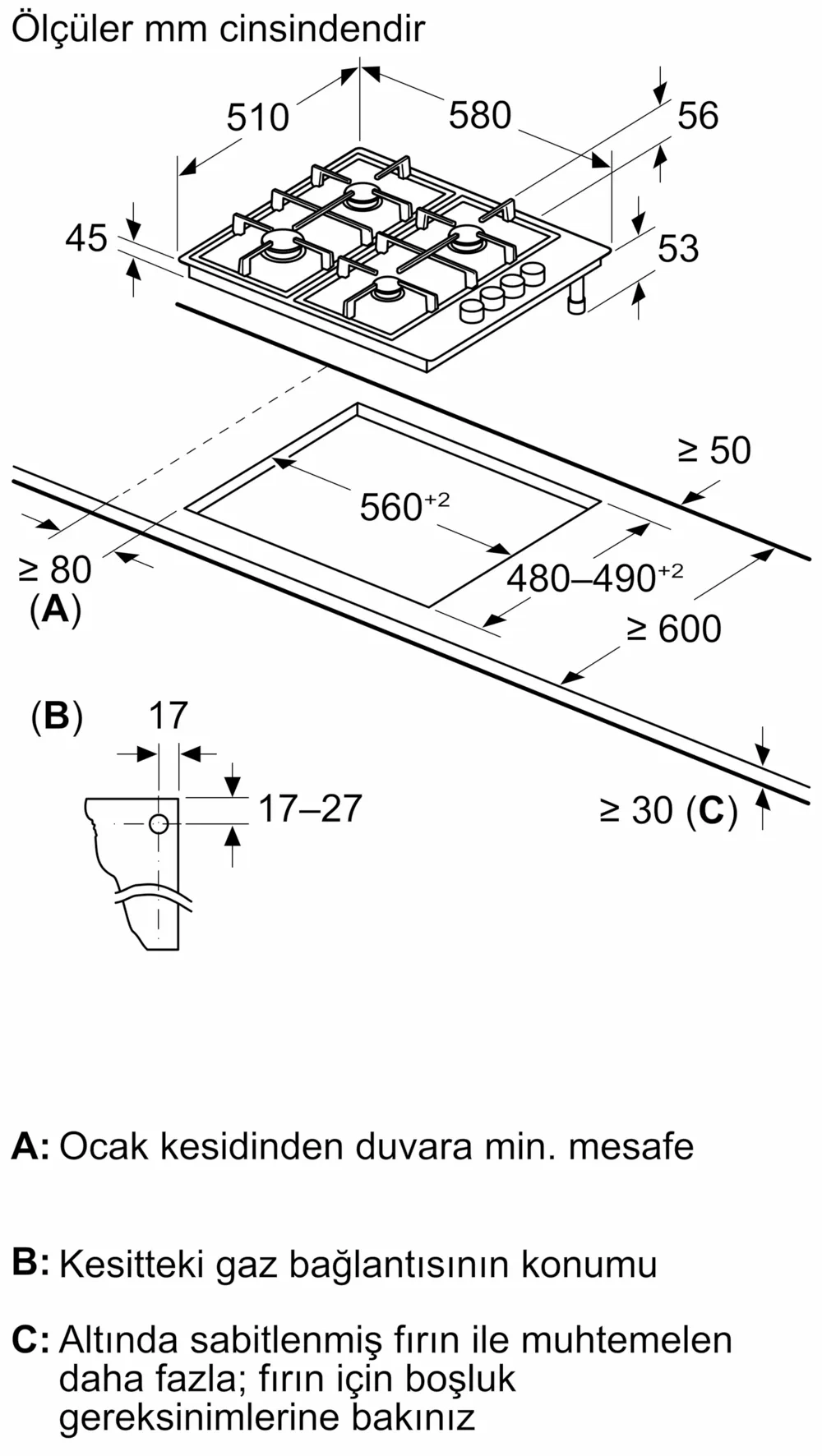 Bosch PBP6C2K80O Beyaz Ankastre Ocak